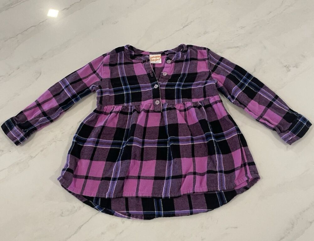 Jumping Beans Girls Long Sleeve Flannel Shirt, 3T